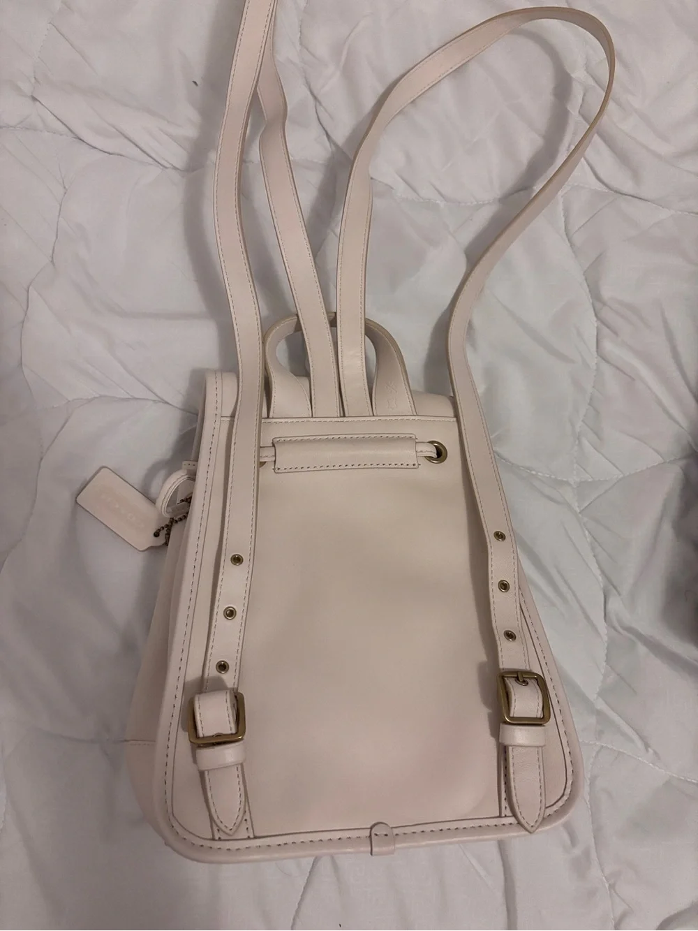 Coach Light Cream Leather Backpack with Gold Turn-Lock